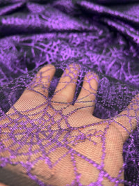 Purple Black Cobweb Halloween Print Mesh Fabric Stretch - T9 Fabrics