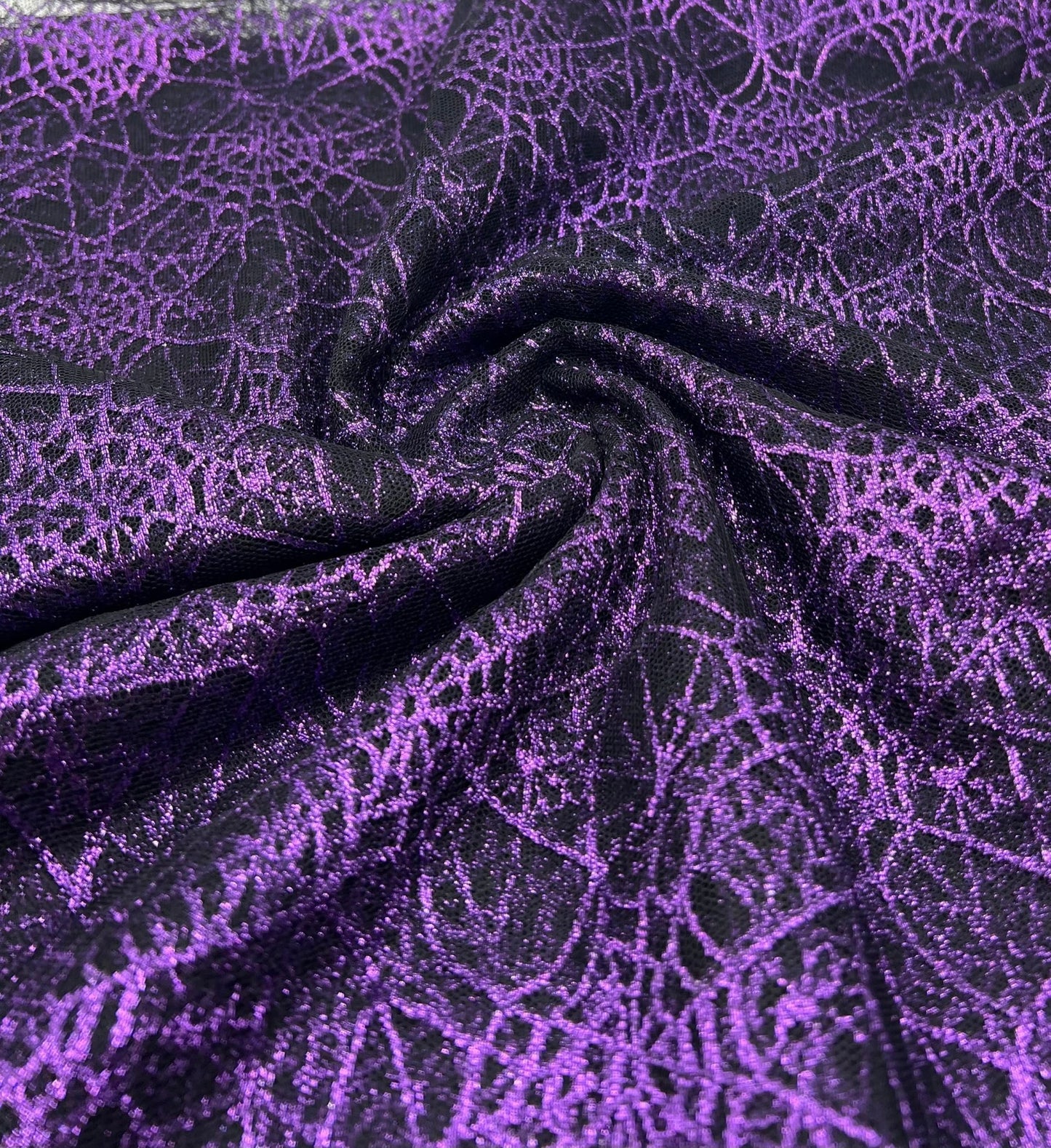Purple Black Cobweb Halloween Print Mesh Fabric Stretch - T9 Fabrics