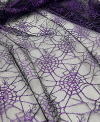 Purple Black Cobweb Halloween Print Mesh Fabric Stretch - T9 Fabrics