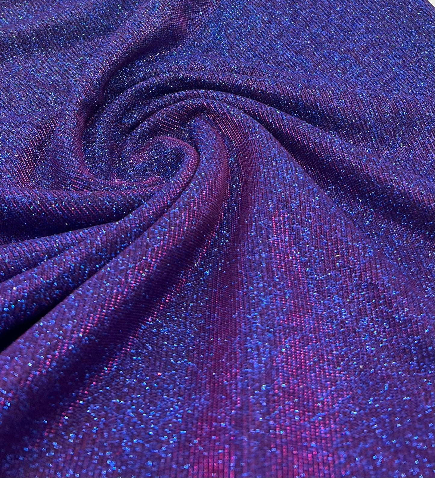 Purple Blue 2 Tone Glitter Detail Sparkle Metallic Stretch Knit Fabric - T9 Fabrics