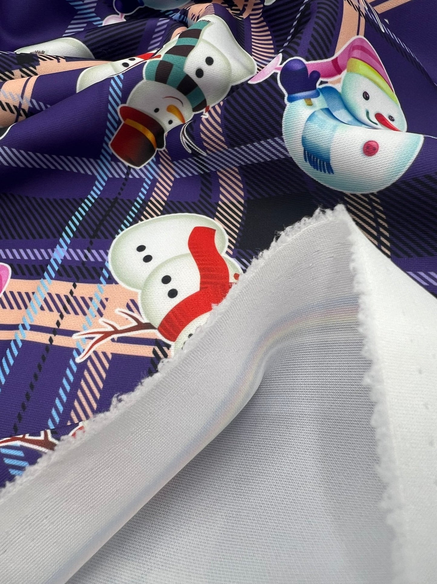 Purple Check Christmas Printed Plain Scuba Jersey Fabric - T9 Fabrics