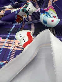 Purple Check Christmas Printed Plain Scuba Jersey Fabric - T9 Fabrics