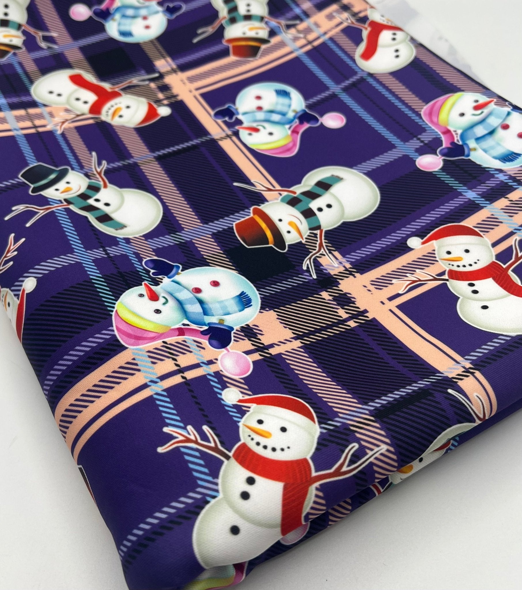 Purple Check Christmas Printed Plain Scuba Jersey Fabric - T9 Fabrics