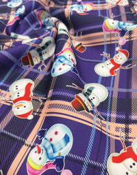 Purple Check Christmas Printed Plain Scuba Jersey Fabric - T9 Fabrics