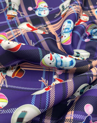 Purple Check Christmas Printed Plain Scuba Jersey Fabric - T9 Fabrics