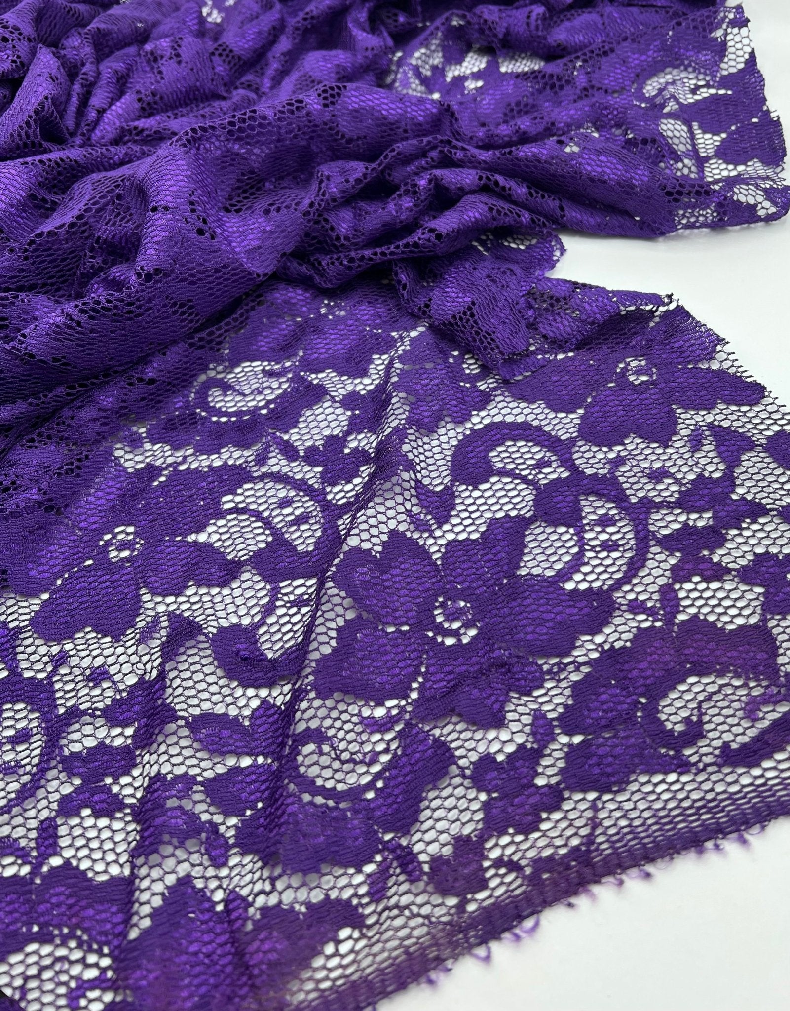 Purple Floral Lace Fabric Stretch - T9 Fabrics