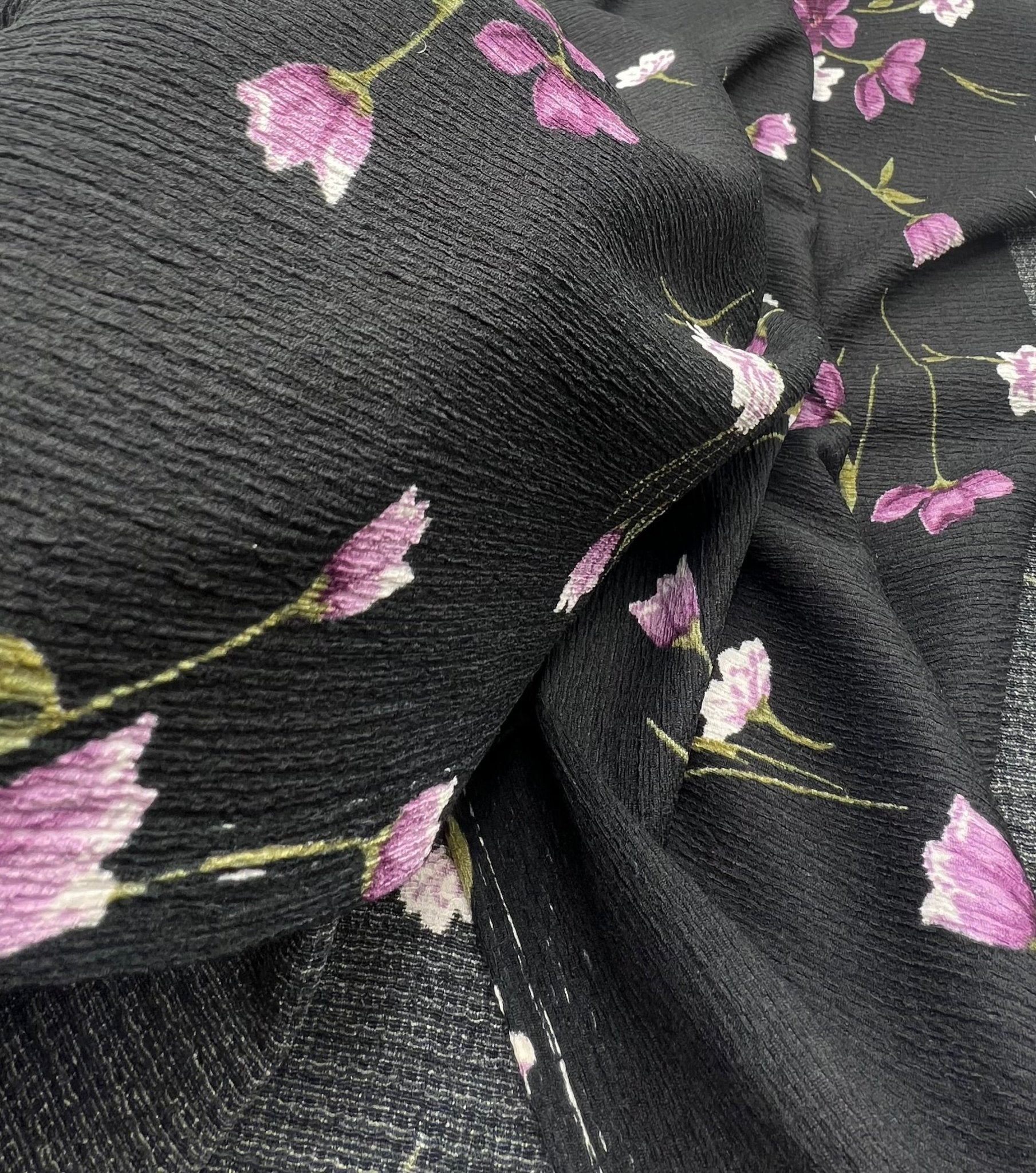 Purple Green Floral Tree Bark Stretch Dress Craft Fabric - T9 Fabrics