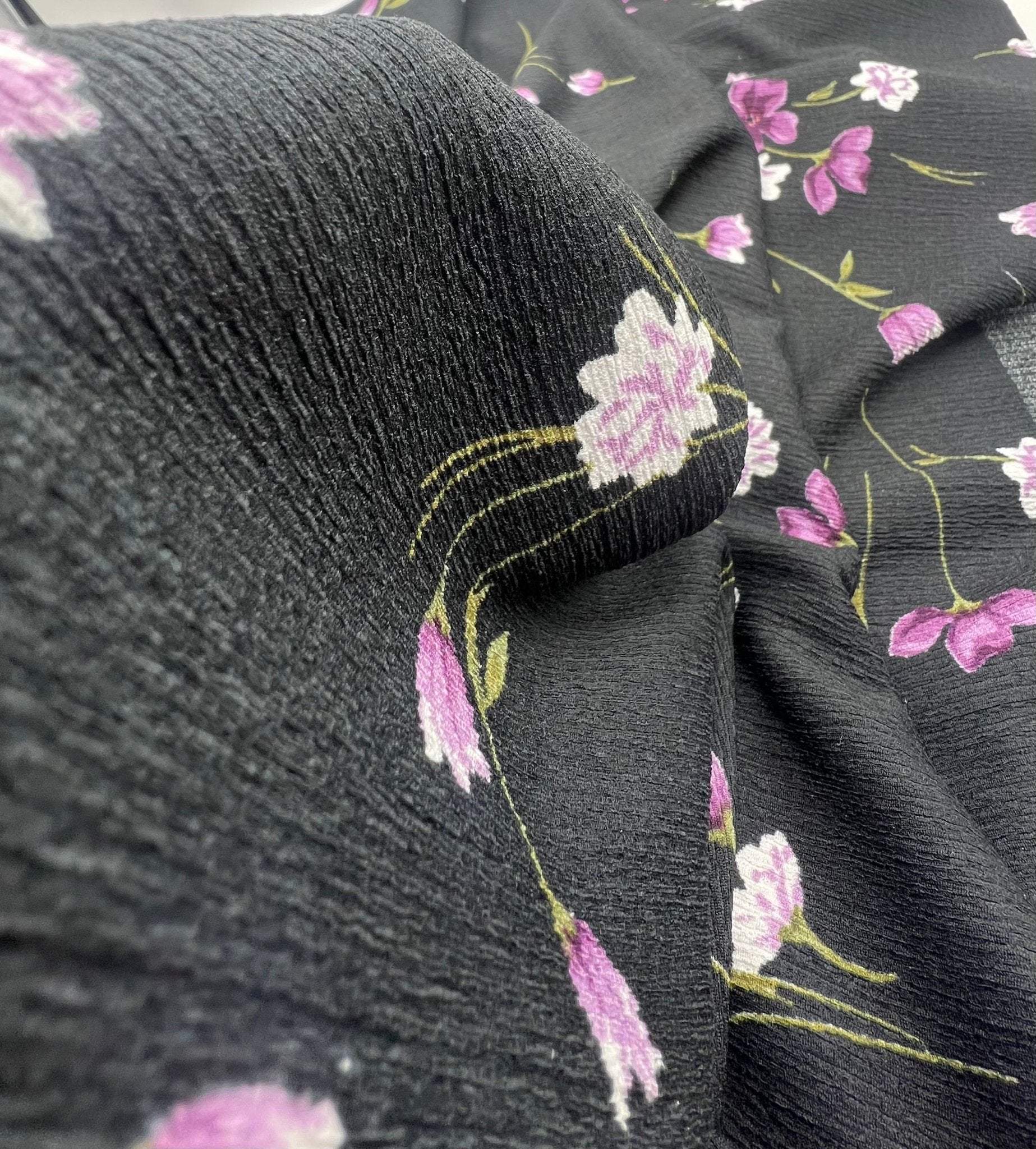 Purple Green Floral Tree Bark Stretch Dress Craft Fabric - T9 Fabrics