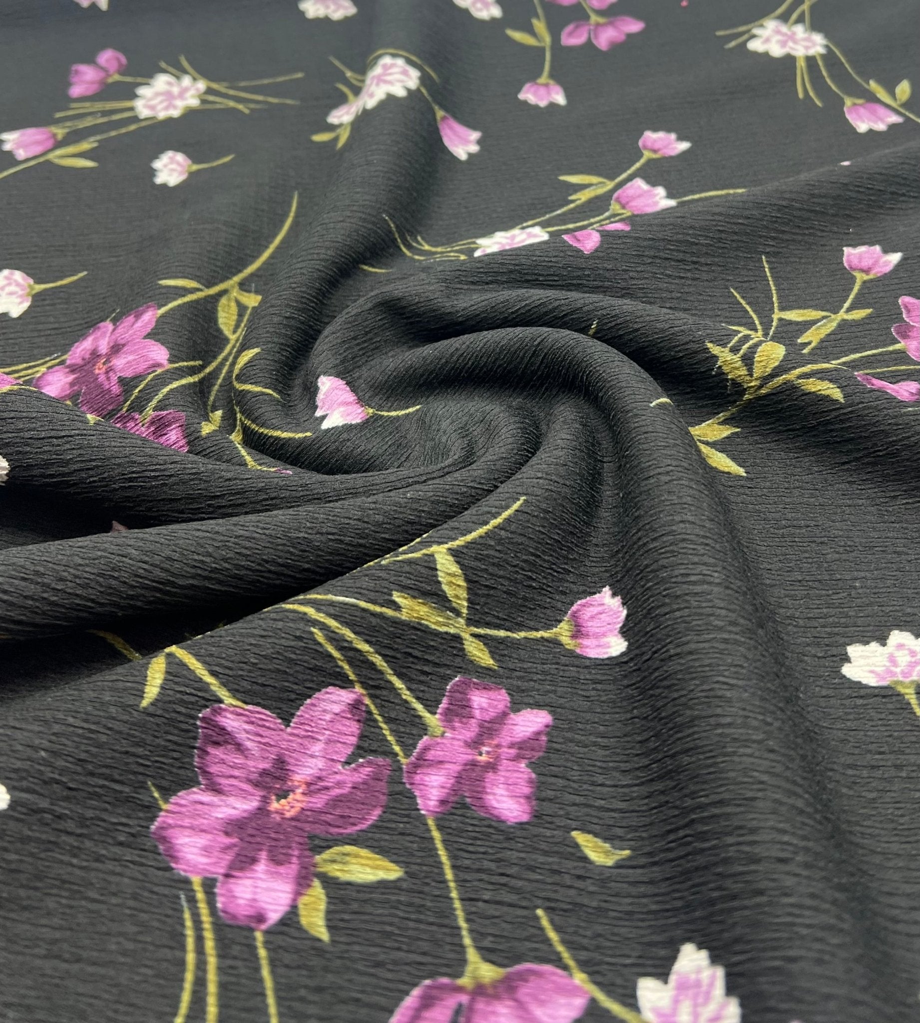 Purple Green Floral Tree Bark Stretch Dress Craft Fabric - T9 Fabrics