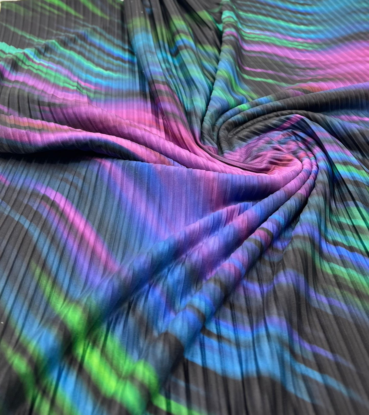 Purple Green Mix Plisse Pleated Stretch Fabric - T9 Fabrics