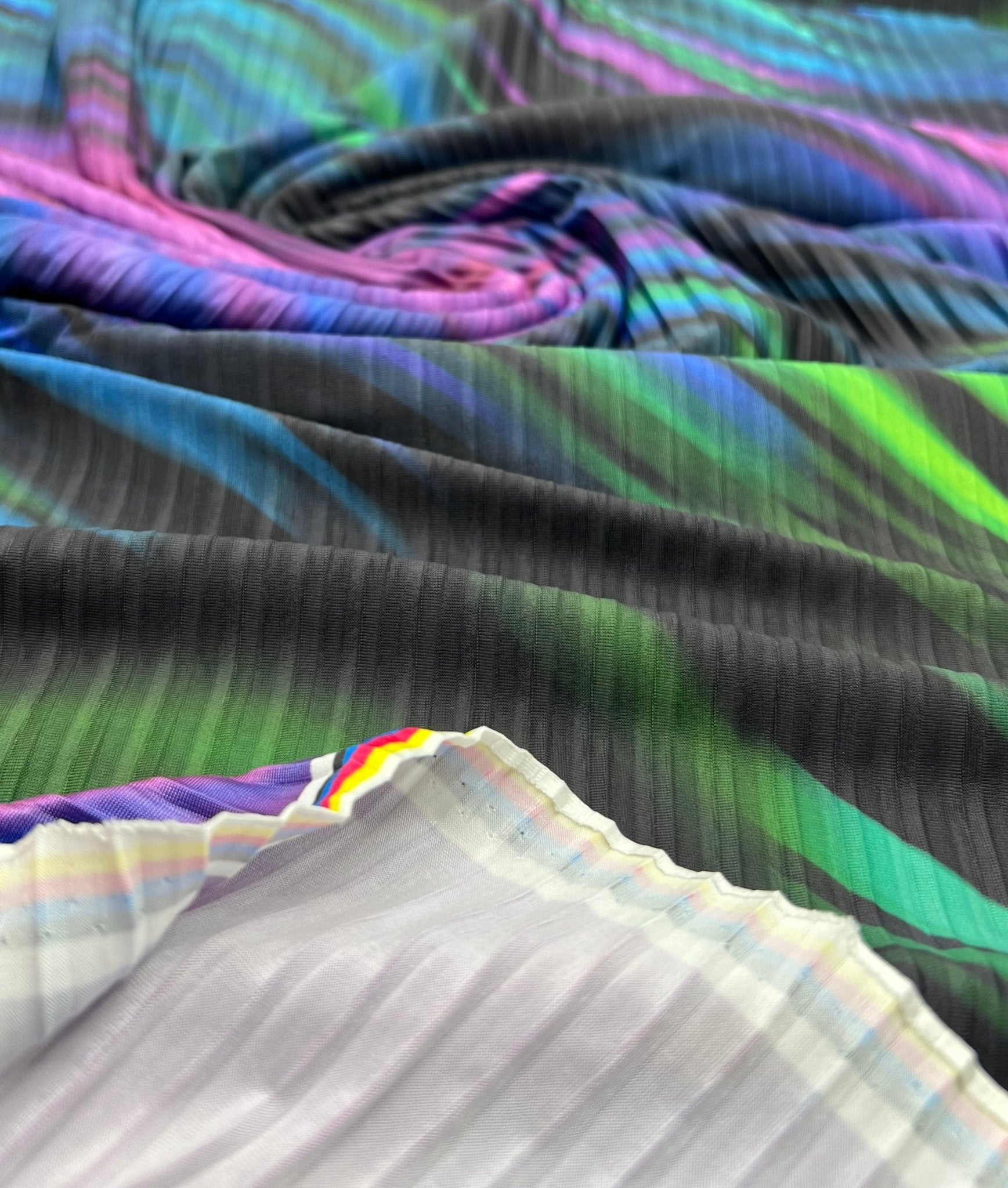 Purple Green Mix Plisse Pleated Stretch Fabric - T9 Fabrics