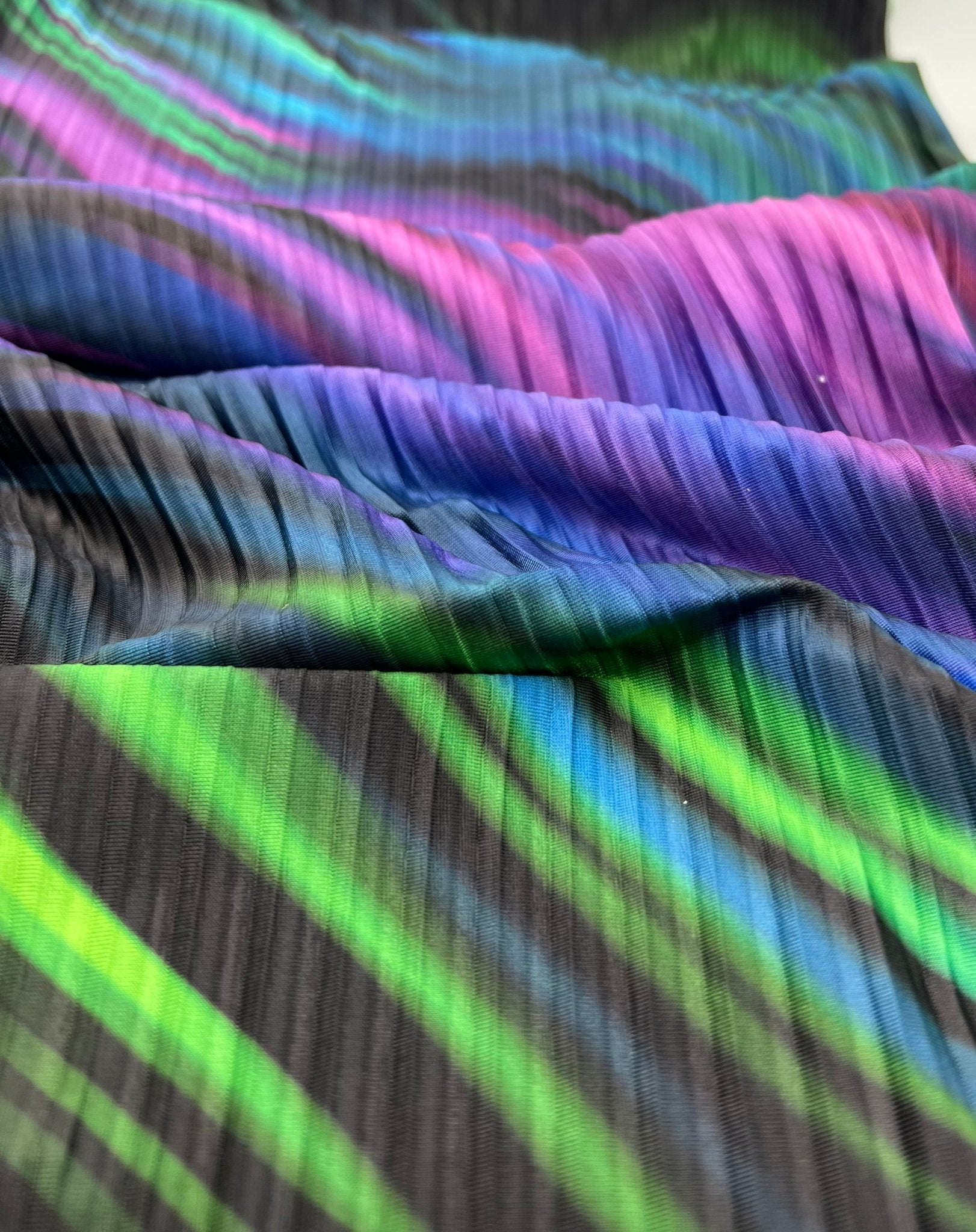Purple Green Mix Plisse Pleated Stretch Fabric - T9 Fabrics
