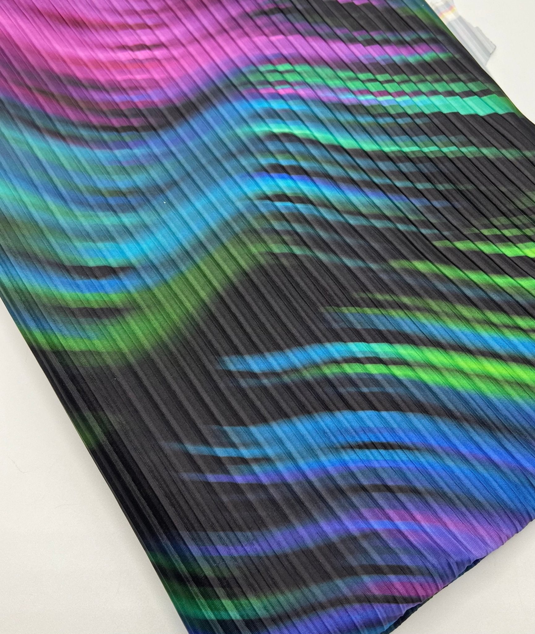 Purple Green Mix Plisse Pleated Stretch Fabric - T9 Fabrics