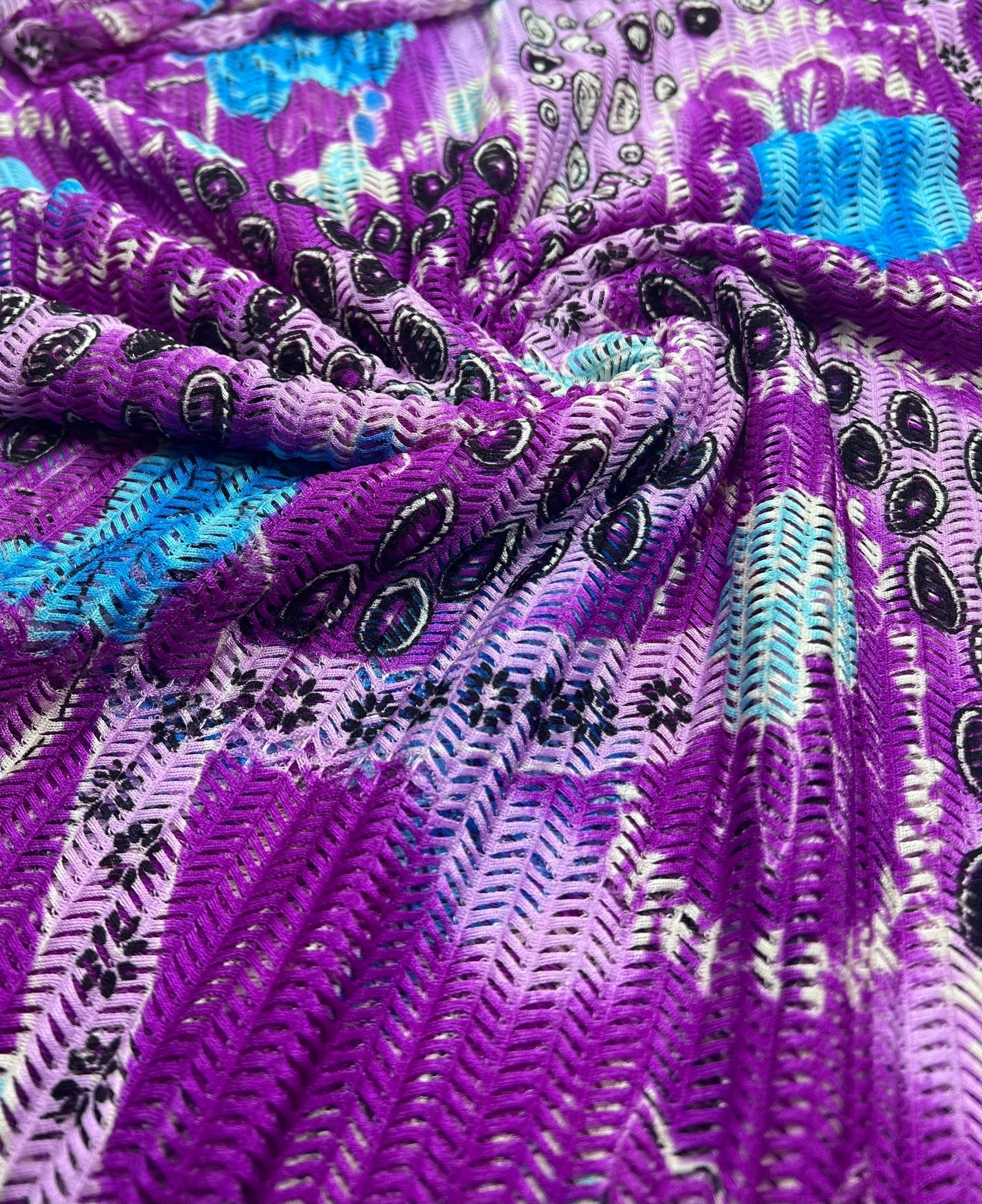 Purple Mix Knitted Slash Textured 4 Way Stretch Fabric - T9 Fabrics