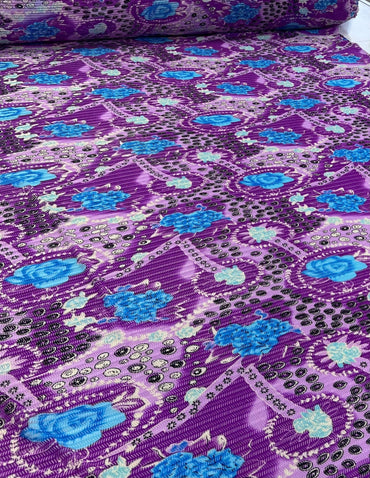 Purple Mix Knitted Slash Textured 4 Way Stretch Fabric - T9 Fabrics