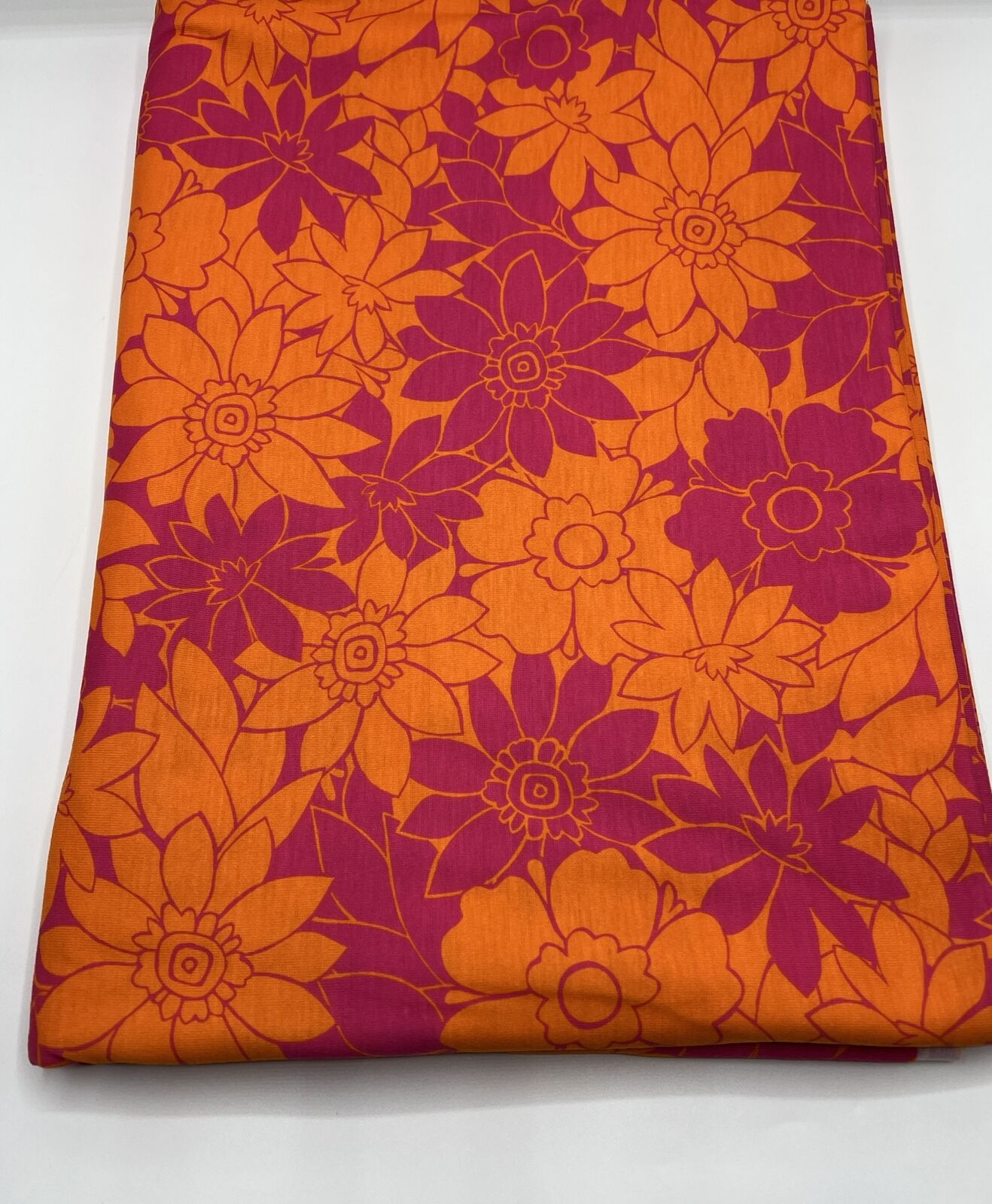 Purple Orange Floral Print Spun Poly Stretch Fabric - T9 Fabrics