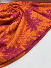 Purple Orange Floral Print Spun Poly Stretch Fabric - T9 Fabrics