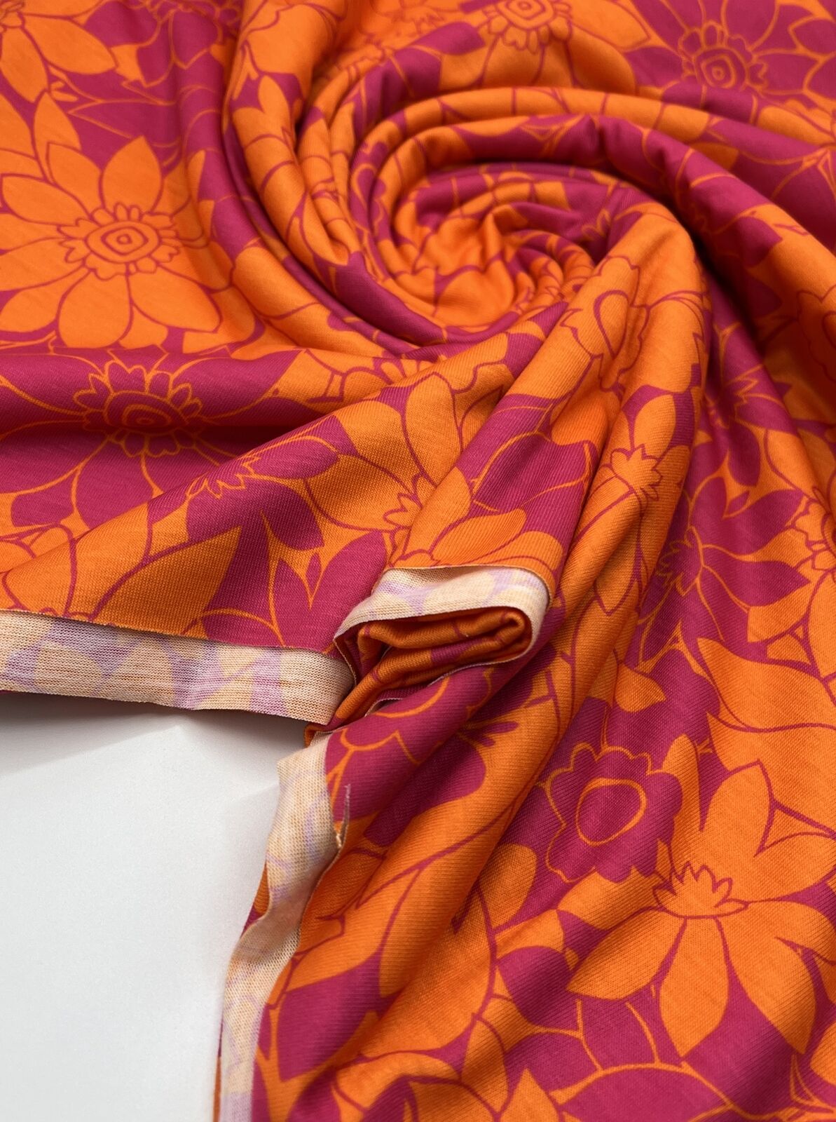 Purple Orange Floral Print Spun Poly Stretch Fabric - T9 Fabrics