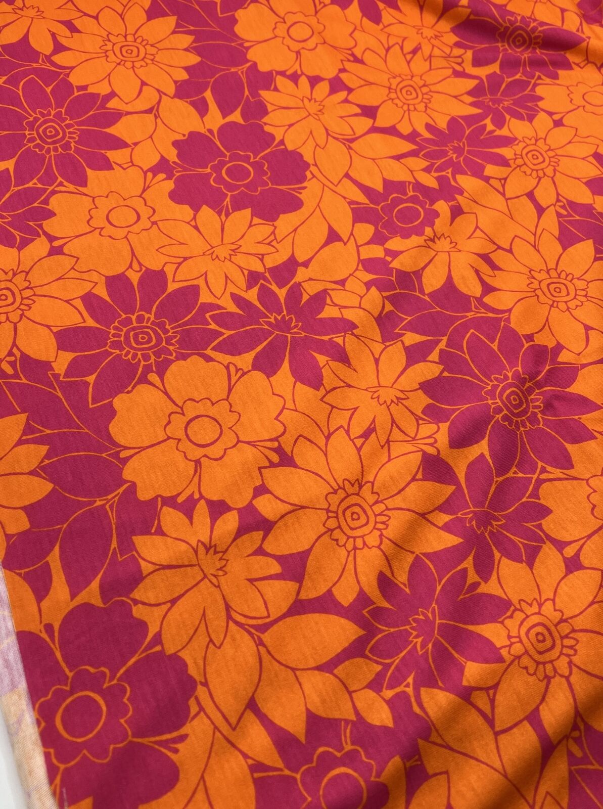 Purple Orange Floral Print Spun Poly Stretch Fabric - T9 Fabrics