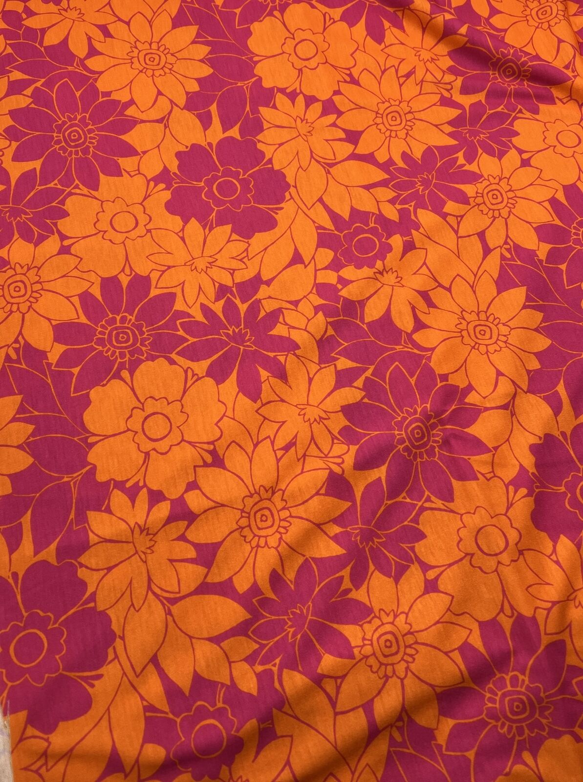 Purple Orange Floral Print Spun Poly Stretch Fabric - T9 Fabrics