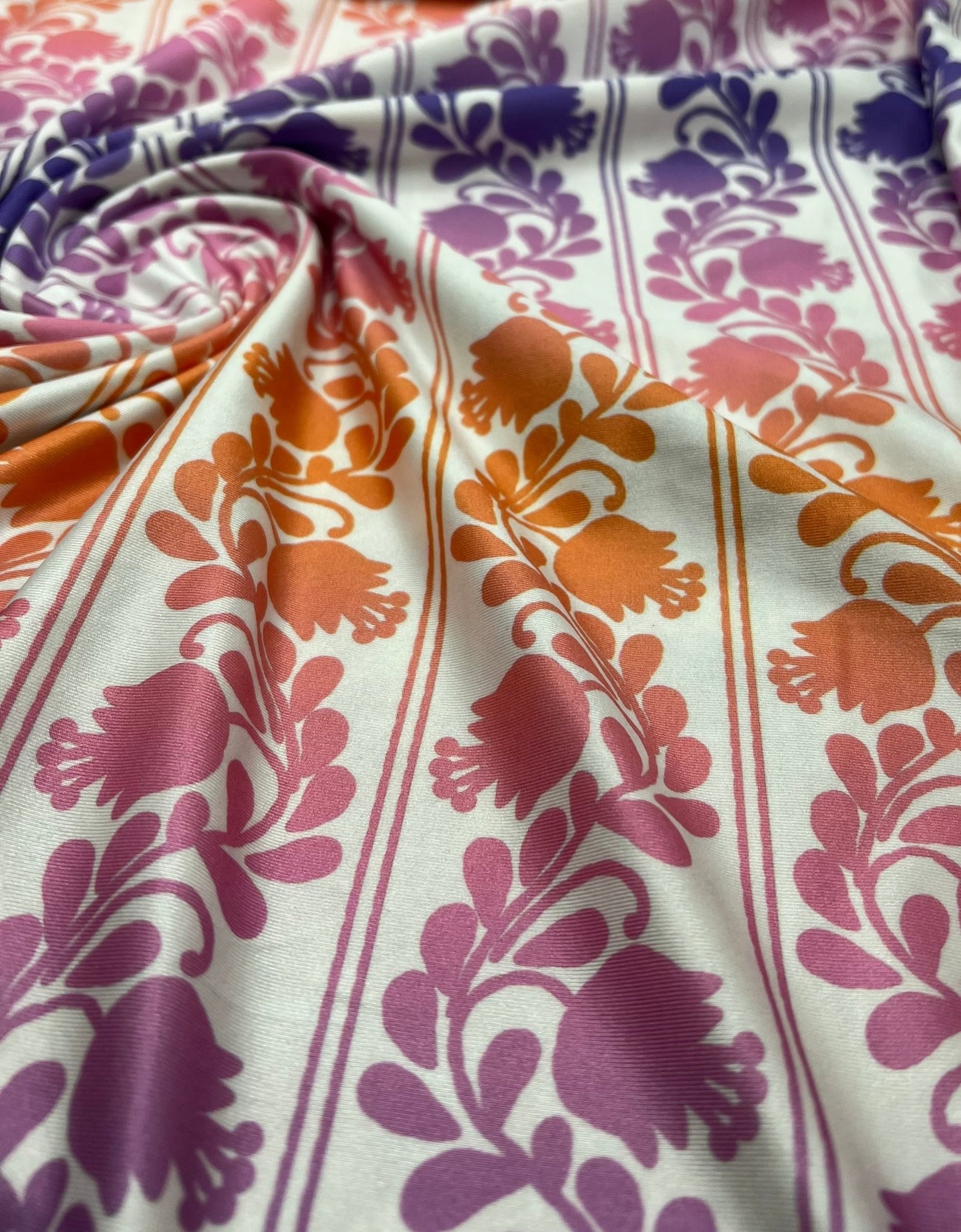 Purple Orange Printed Swimwear / Sportswear 4 Way Stretch Fabric - T9 Fabrics
