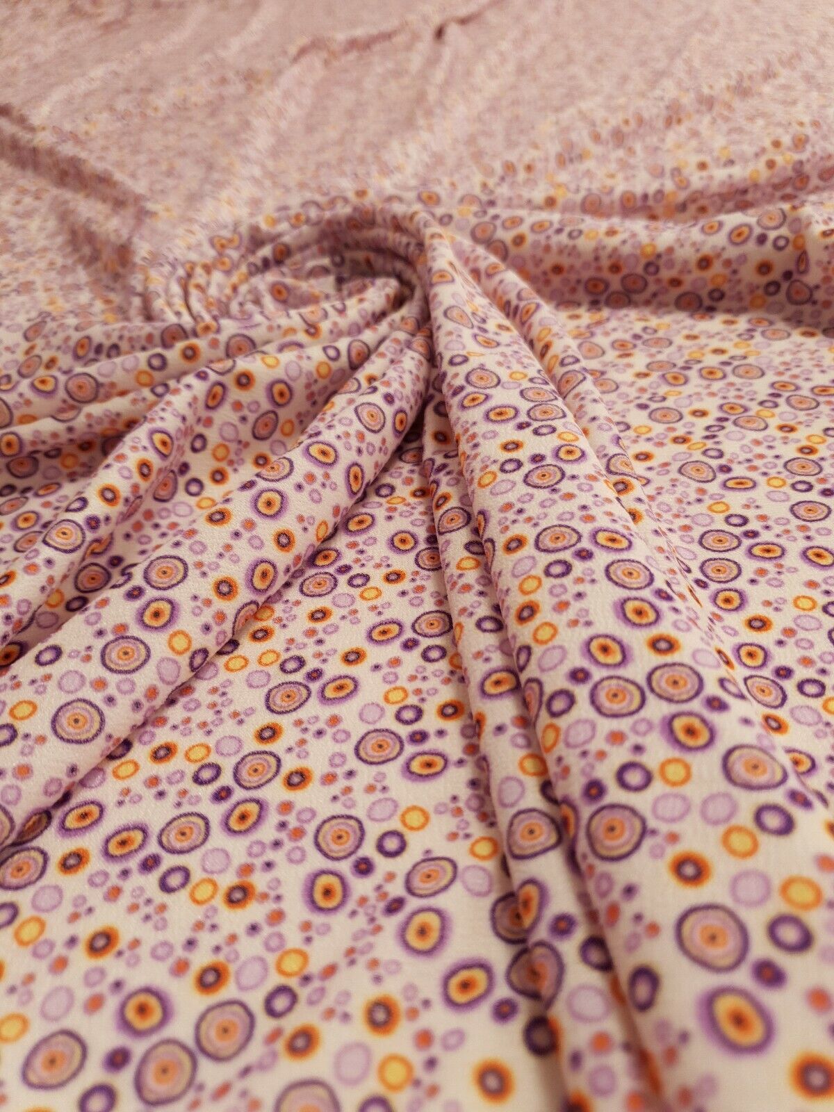 Purple Small Circles Print Lightweight Jersey Crepe Fabric 4 Way Stretch - T9 Fabrics