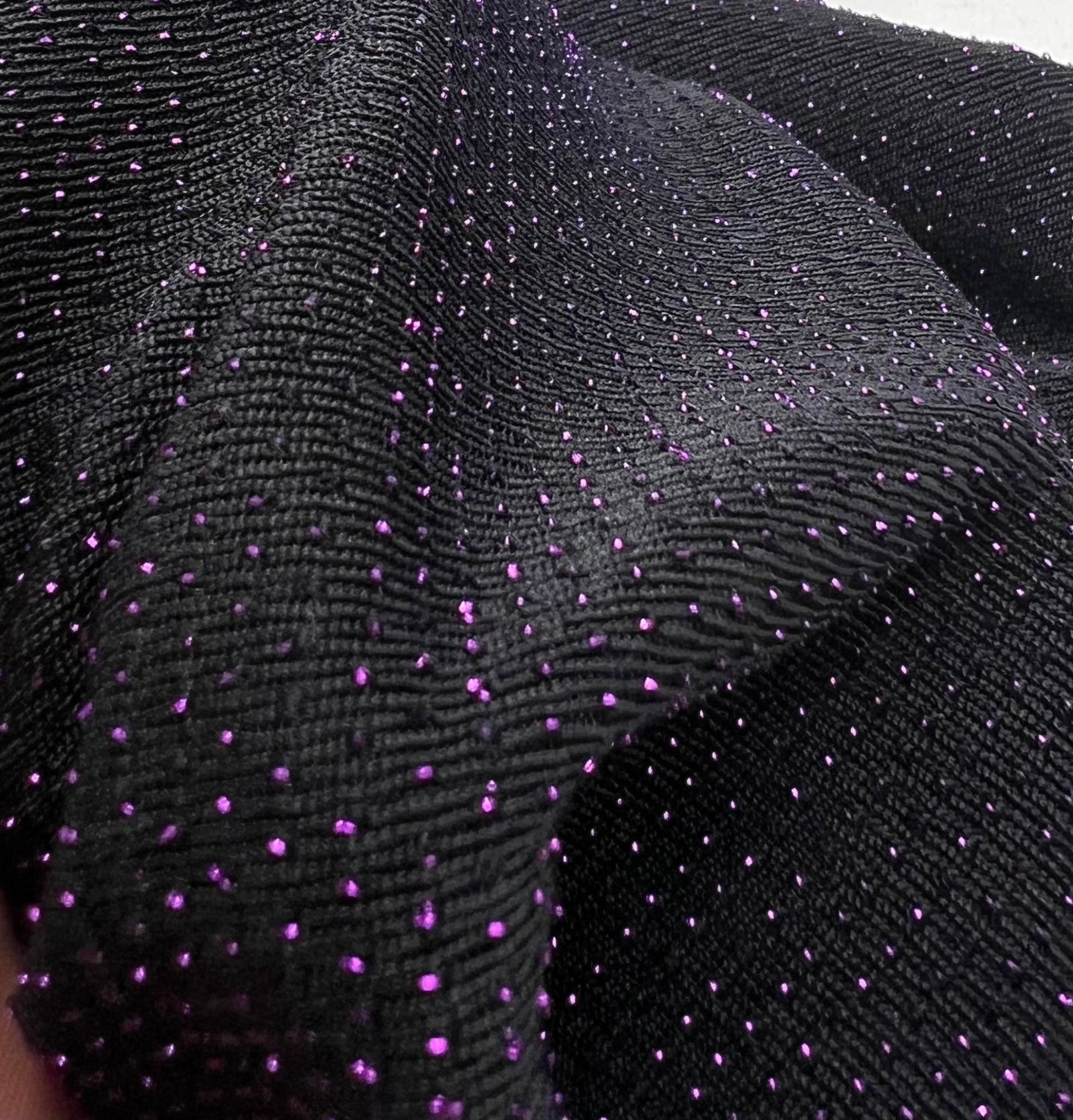 Purple Thread Detail Black Lurex Sparkle Metallic Stretch Knit Fabric - T9 Fabrics