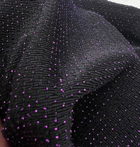 Purple Thread Detail Black Lurex Sparkle Metallic Stretch Knit Fabric - T9 Fabrics