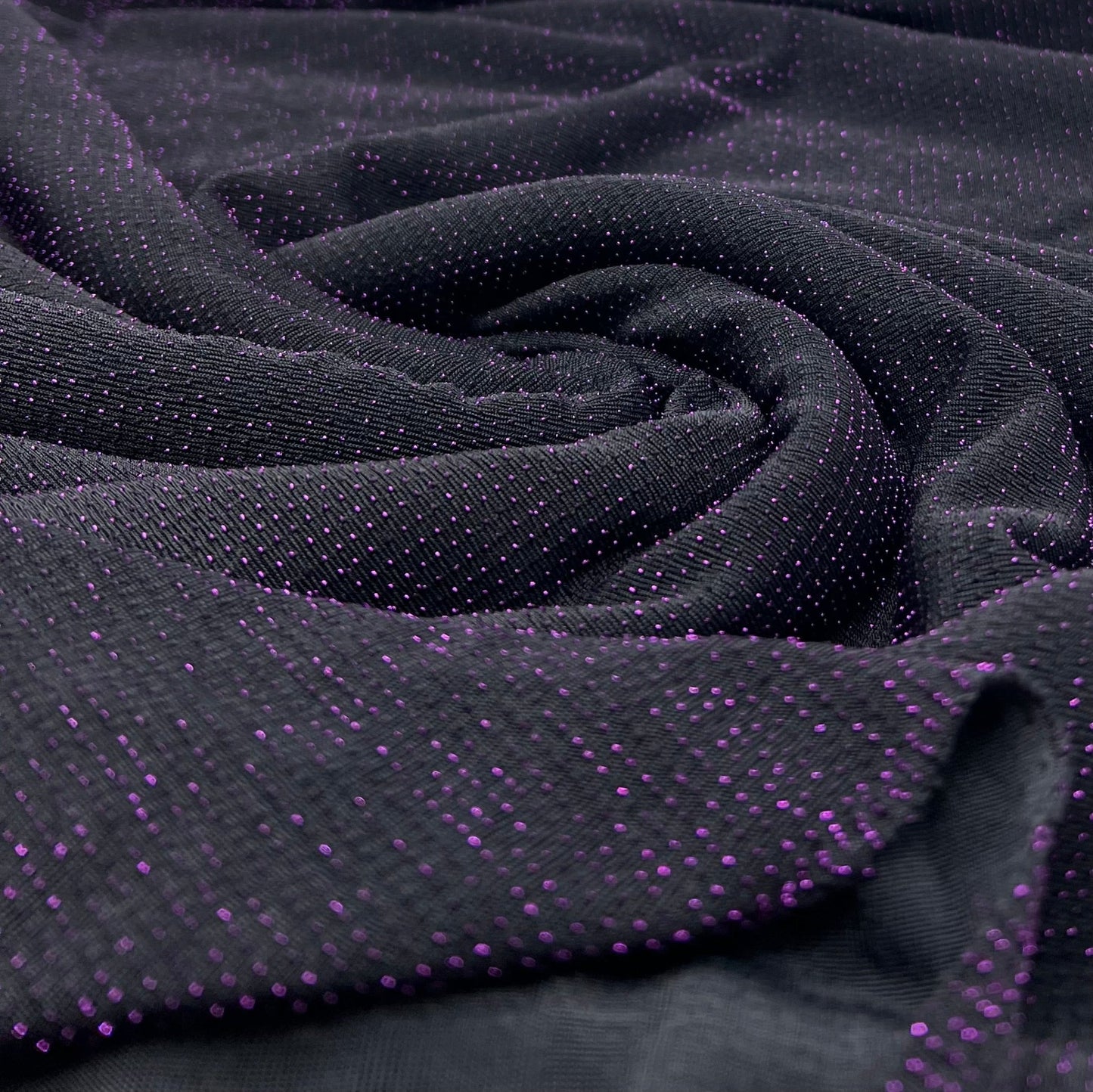 Purple Thread Detail Black Lurex Sparkle Metallic Stretch Knit Fabric - T9 Fabrics