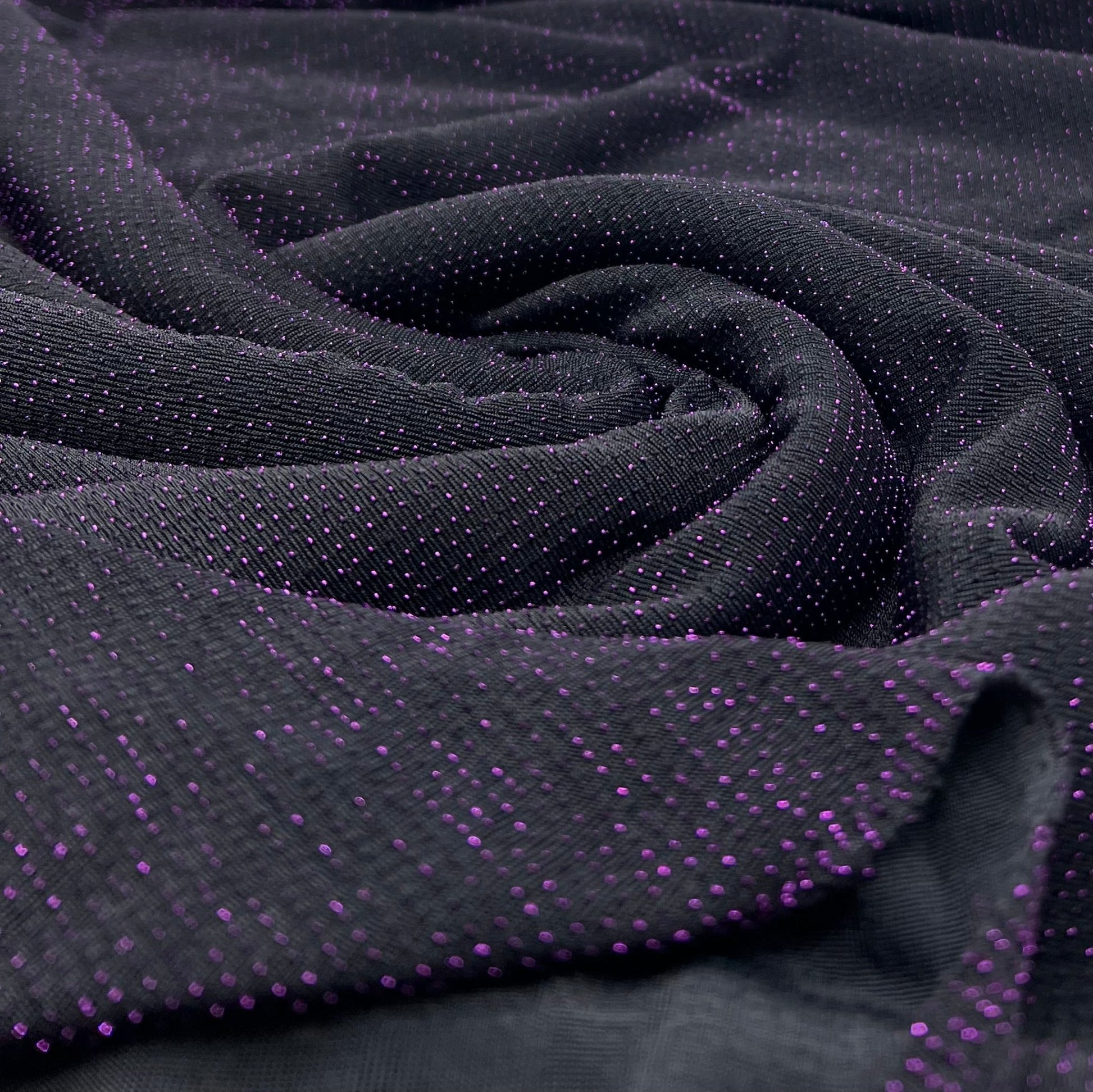 Purple Thread Detail Black Lurex Sparkle Metallic Stretch Knit Fabric - T9 Fabrics