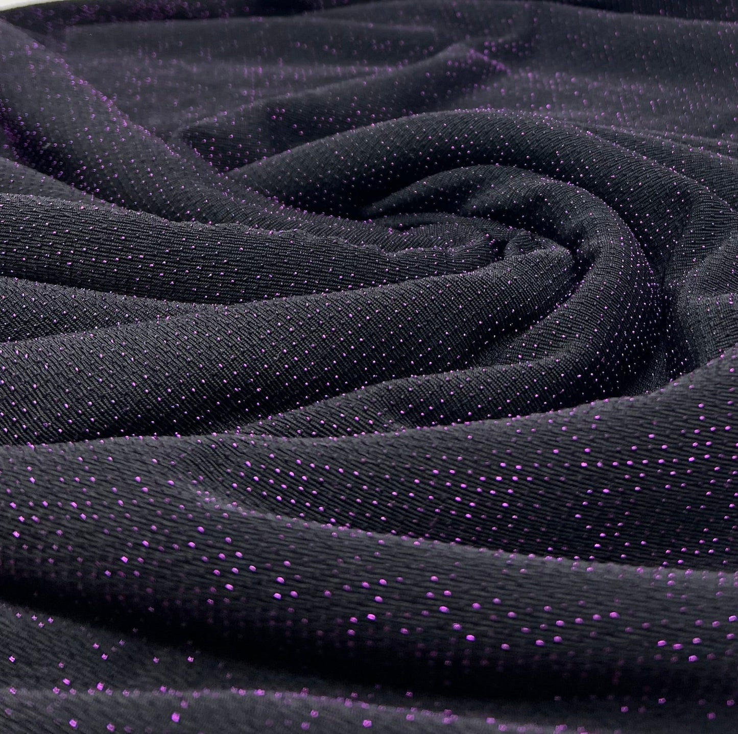 Purple Thread Detail Black Lurex Sparkle Metallic Stretch Knit Fabric - T9 Fabrics