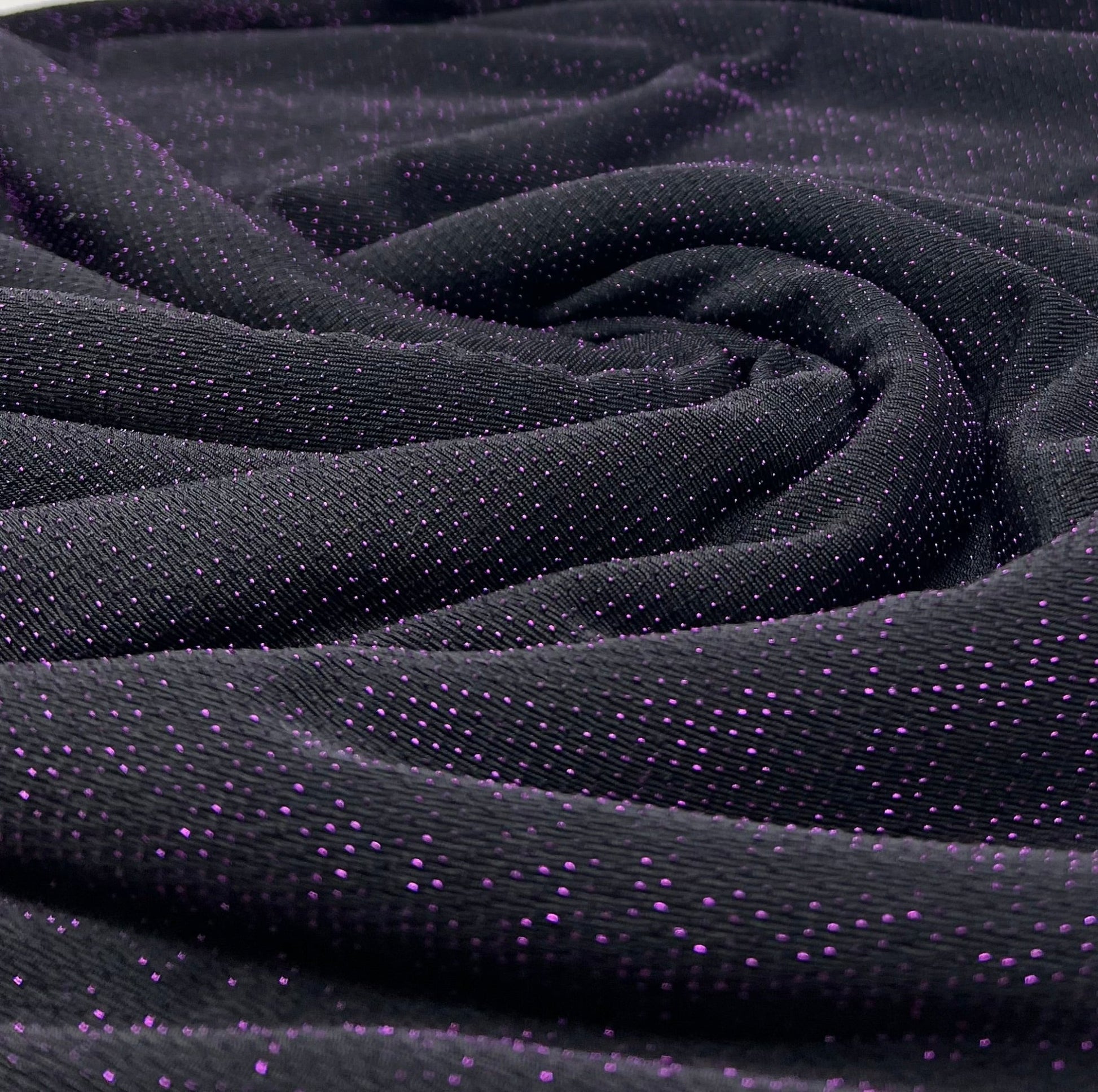 Purple Thread Detail Black Lurex Sparkle Metallic Stretch Knit Fabric - T9 Fabrics