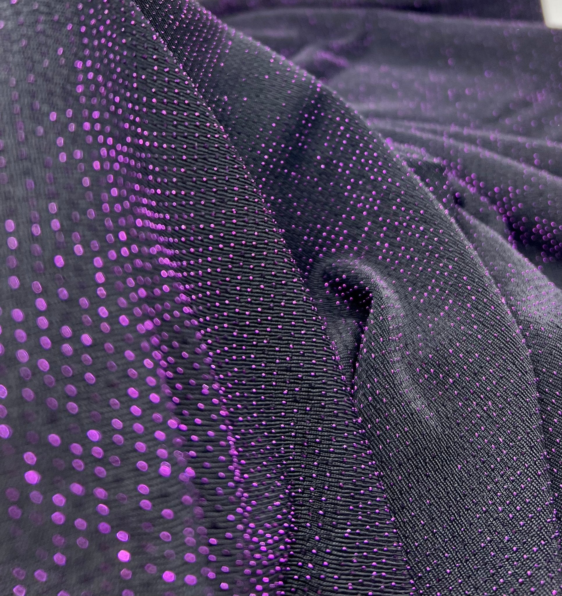 Purple Thread Detail Black Lurex Sparkle Metallic Stretch Knit Fabric - T9 Fabrics