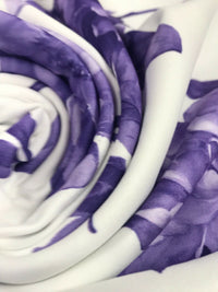 Purple & White Floral Printed Scuba Crepe Jersey Fabric 4 Way Stretch - T9 Fabrics