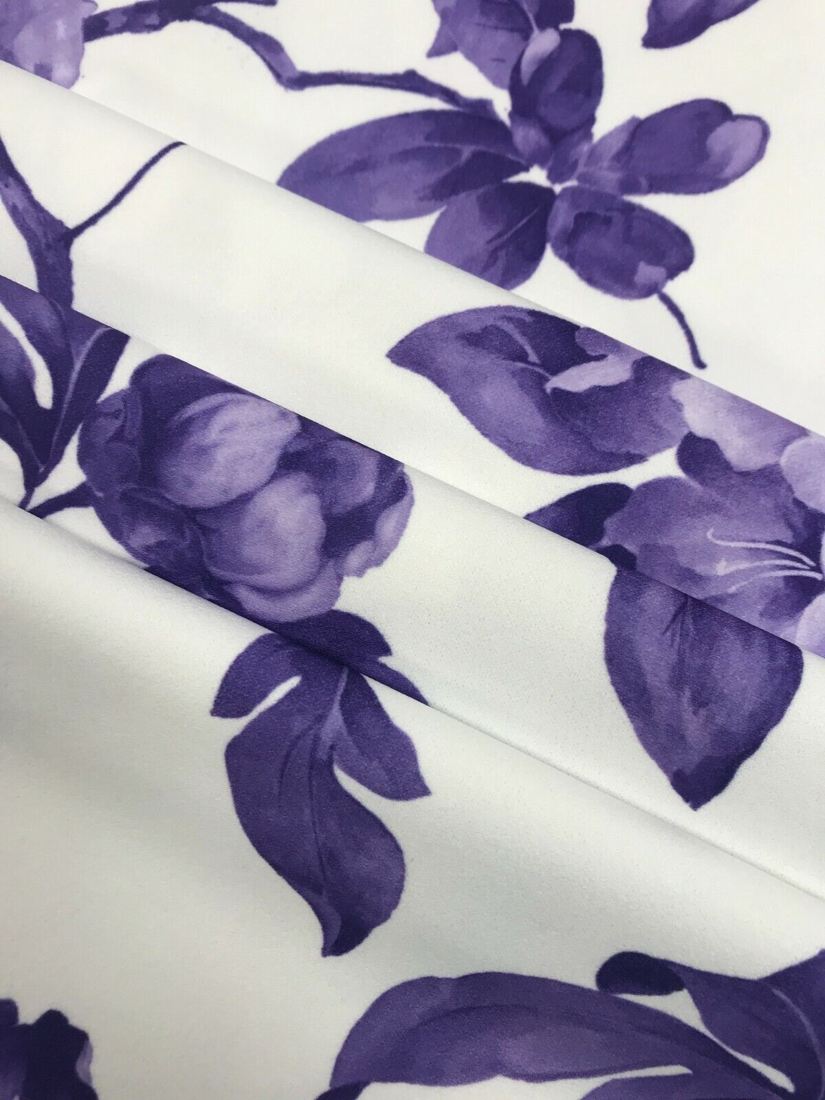 Purple & White Floral Printed Scuba Crepe Jersey Fabric 4 Way Stretch - T9 Fabrics