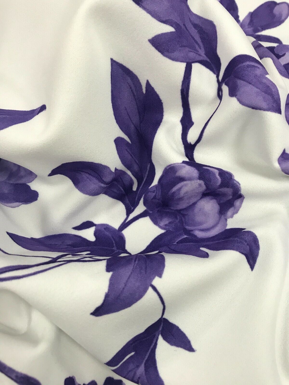 Purple & White Floral Printed Scuba Crepe Jersey Fabric 4 Way Stretch - T9 Fabrics