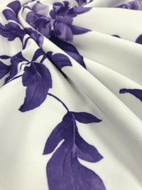 Purple & White Floral Printed Scuba Crepe Jersey Fabric 4 Way Stretch - T9 Fabrics