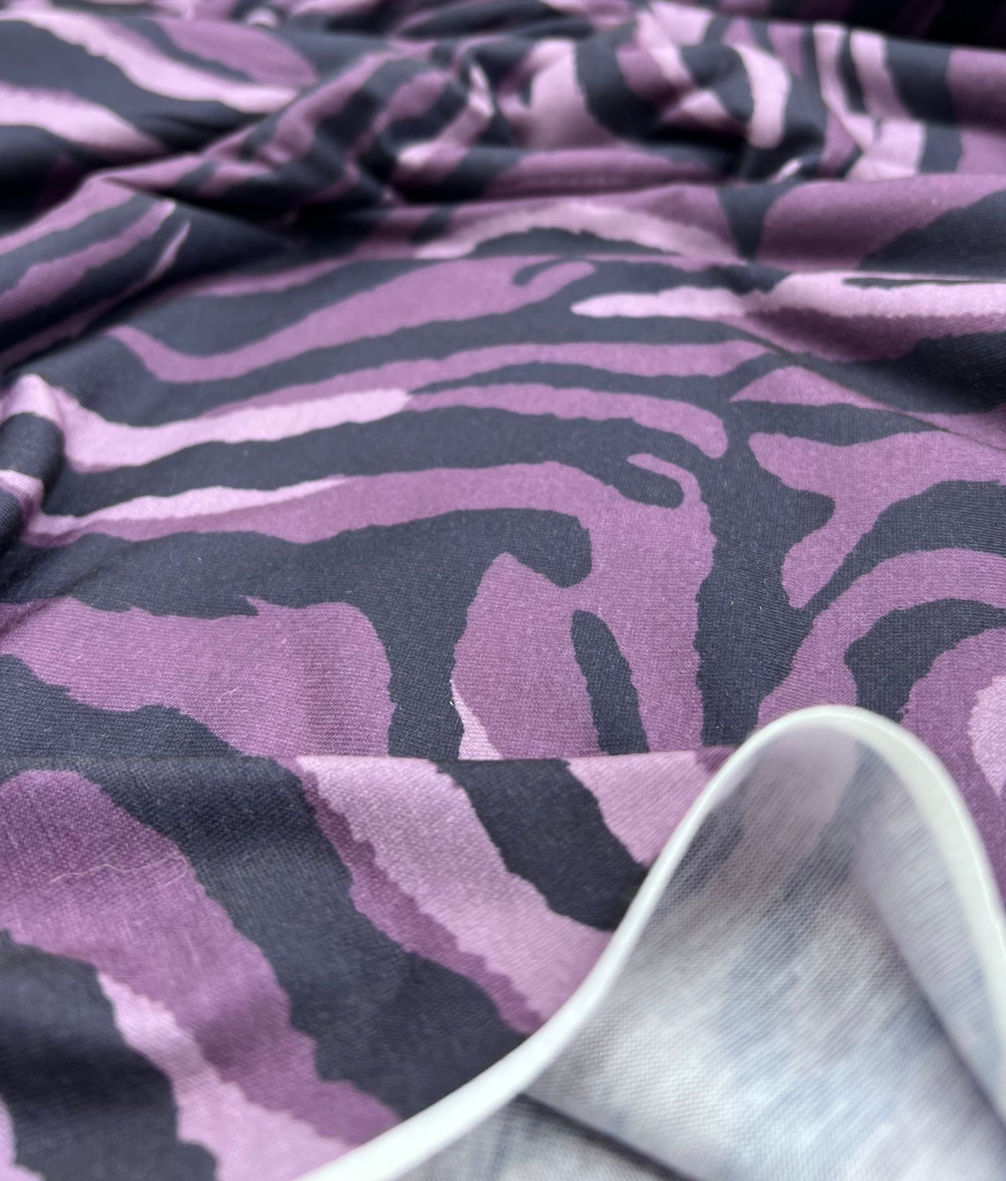 Purple Zebra Spun Poly Stretch Fabric - T9 Fabrics