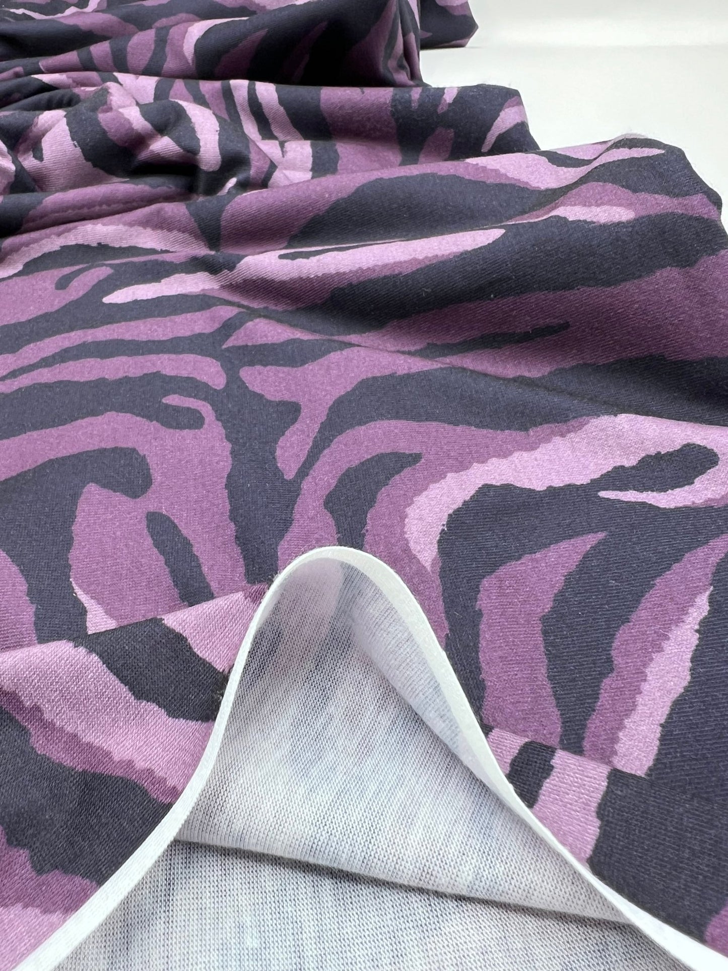 Purple Zebra Spun Poly Stretch Fabric - T9 Fabrics