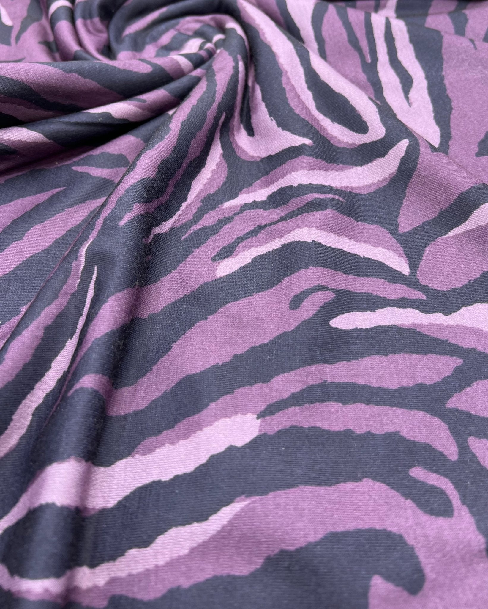 Purple Zebra Spun Poly Stretch Fabric - T9 Fabrics