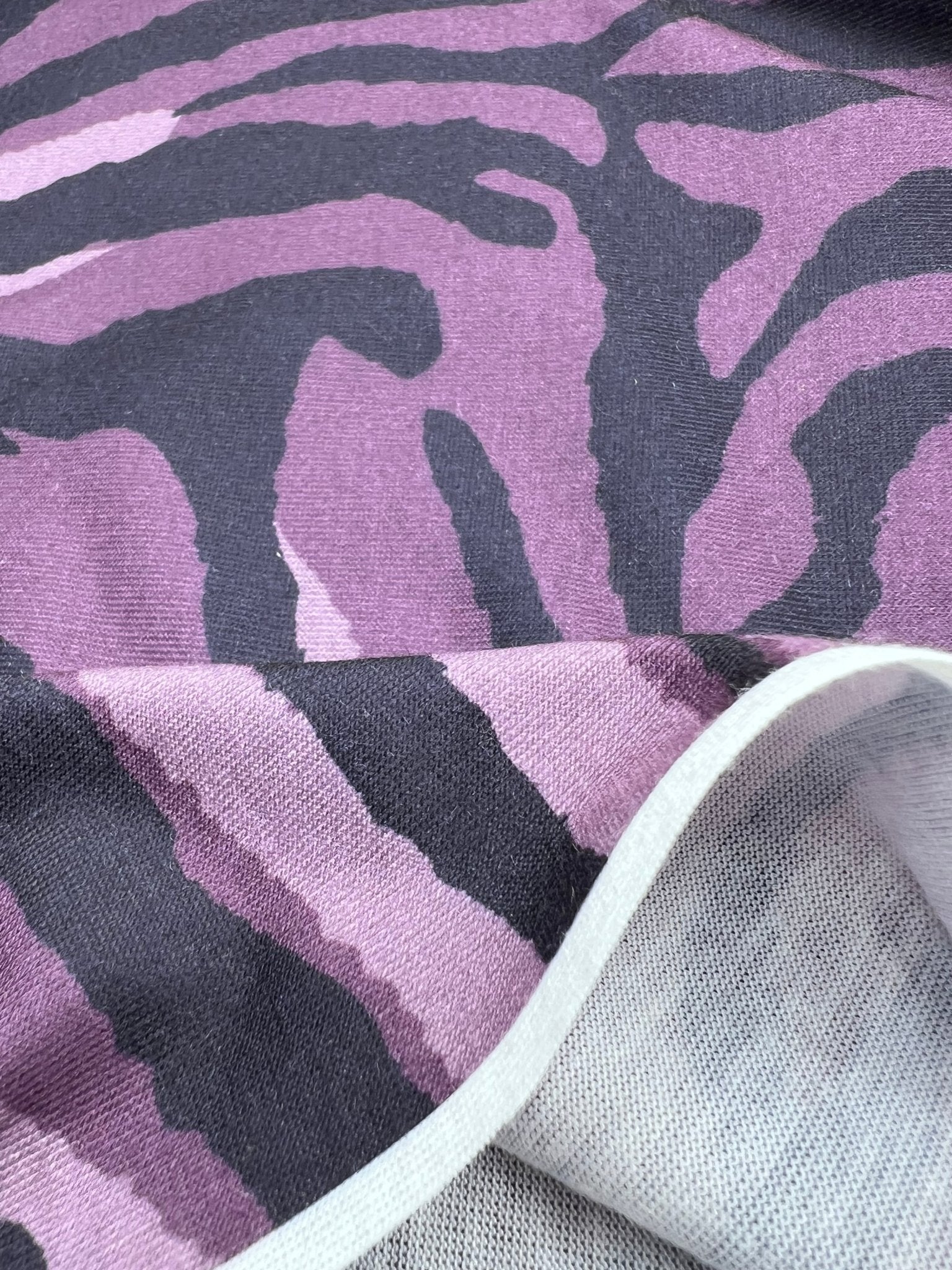 Purple Zebra Spun Poly Stretch Fabric - T9 Fabrics