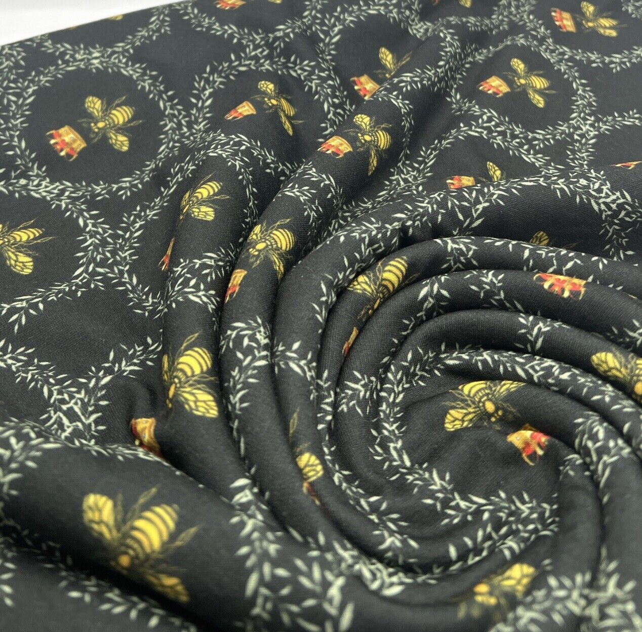 Queen Bee Print French Terry Loopback Fabric - T9 Fabrics