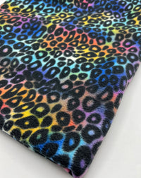 Rainbow Leopard Printed Anti - Pil Polar Fleece Fabric Blanket Loungewear - T9 Fabrics