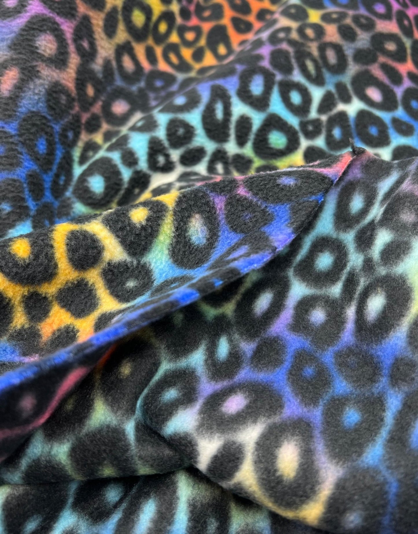 Rainbow Leopard Printed Anti - Pil Polar Fleece Fabric Blanket Loungewear - T9 Fabrics