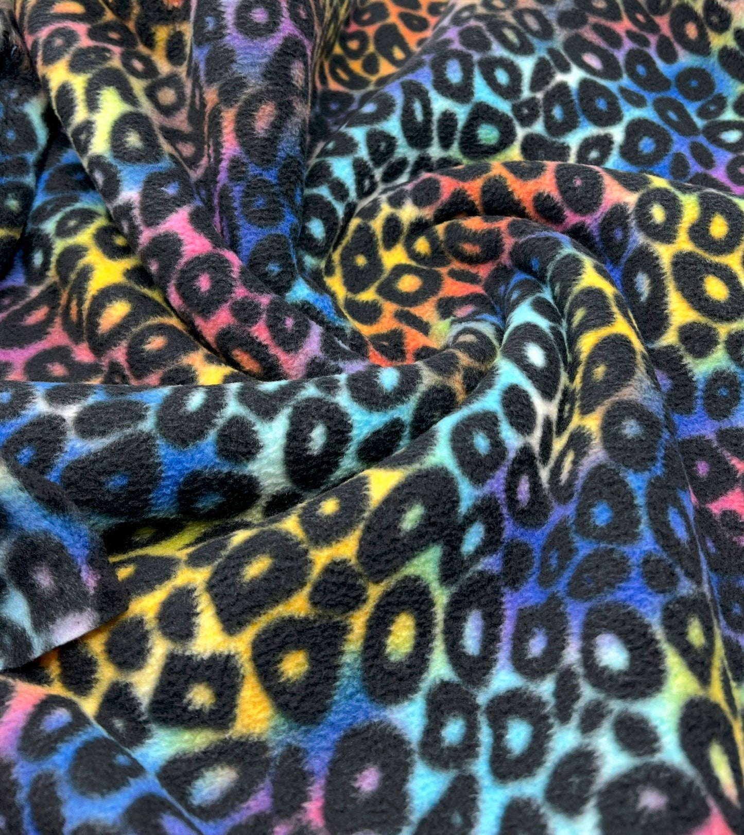 Rainbow Leopard Printed Anti - Pil Polar Fleece Fabric Blanket Loungewear - T9 Fabrics