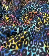 Rainbow Leopard Printed Anti - Pil Polar Fleece Fabric Blanket Loungewear - T9 Fabrics