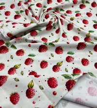 Raspberries Print Cotton Stretch Jersey 200 GSM 95/5 Lycra 4 Way Stretch - T9 Fabrics
