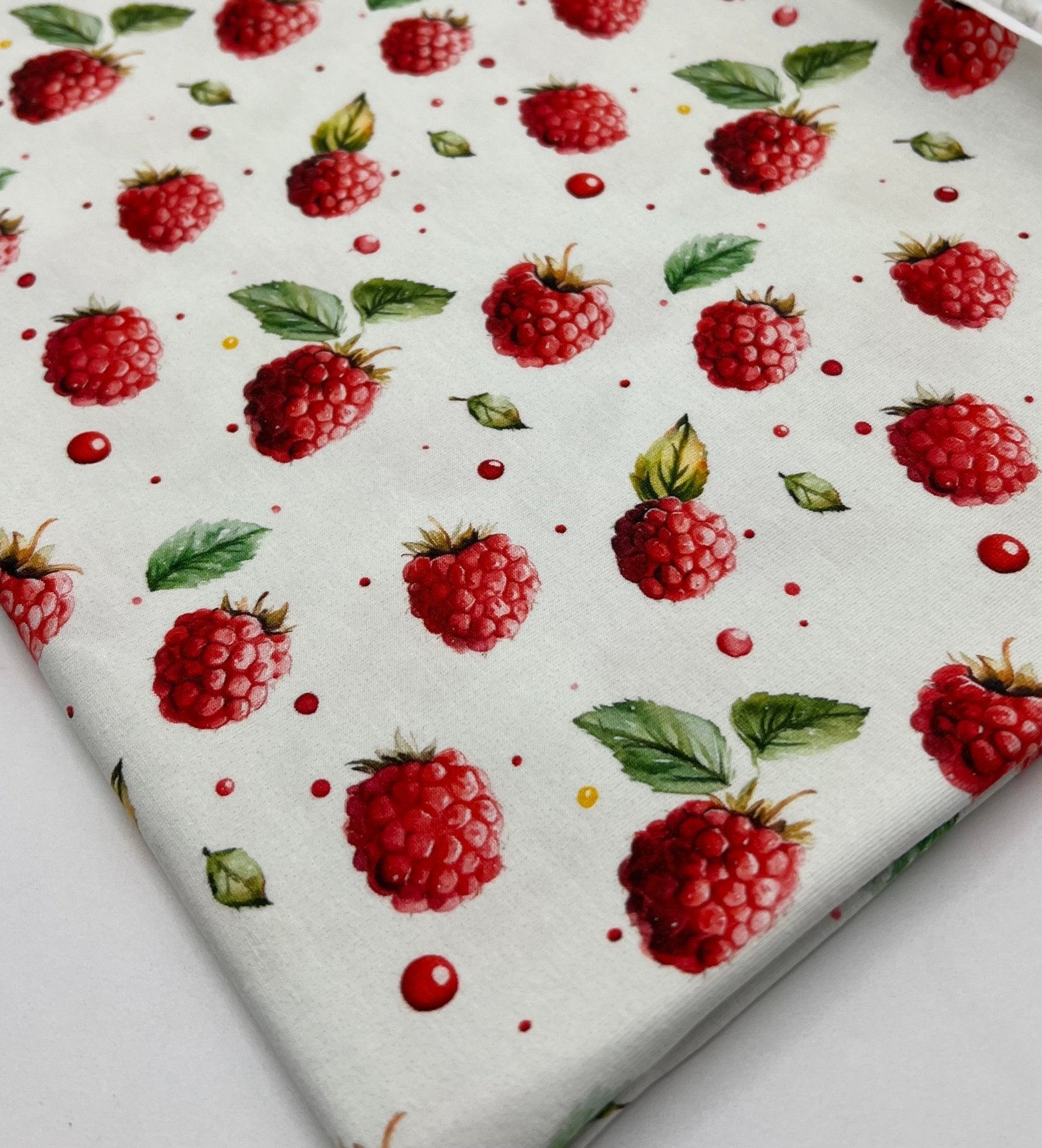 Raspberries Print Cotton Stretch Jersey 200 GSM 95/5 Lycra 4 Way Stretch - T9 Fabrics