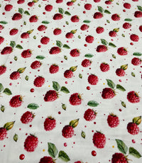 Raspberries Print Cotton Stretch Jersey 200 GSM 95/5 Lycra 4 Way Stretch - T9 Fabrics
