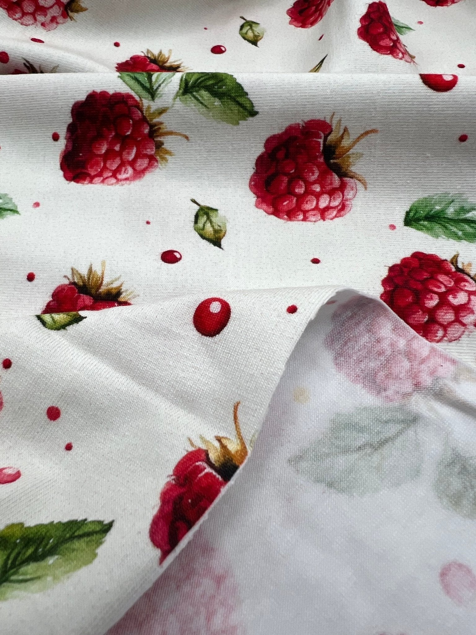 Raspberries Print Cotton Stretch Jersey 200 GSM 95/5 Lycra 4 Way Stretch - T9 Fabrics
